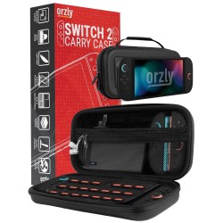 Orzly Carry Case for Nintendo Switch 2 (2025) Hard Shell Travel Case with Screen Padding, Game Cards and microSD Slots with Zipped and Open Pockets for Accessories - Gift Box Edition 