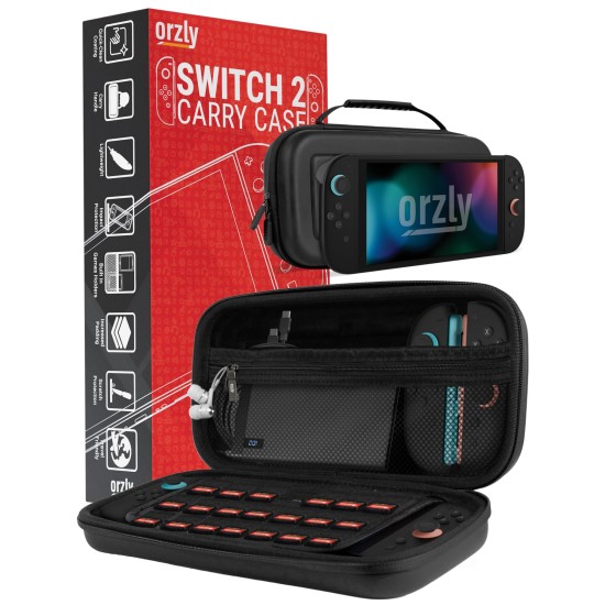 Orzly Carry Case for Nintendo Switch 2 (2025) Hard Shell Travel Case with Screen Padding, Game Cards and microSD Slots with Zipped and Open Pockets for Accessories - Gift Box Edition Orzly Carry Case for Nintendo Switch 2 (2025) Hard Shell Travel Case with Screen Padding, Game Cards and microSD Slots with Zipped and Open Pockets for Accessories - Gift Box Edition